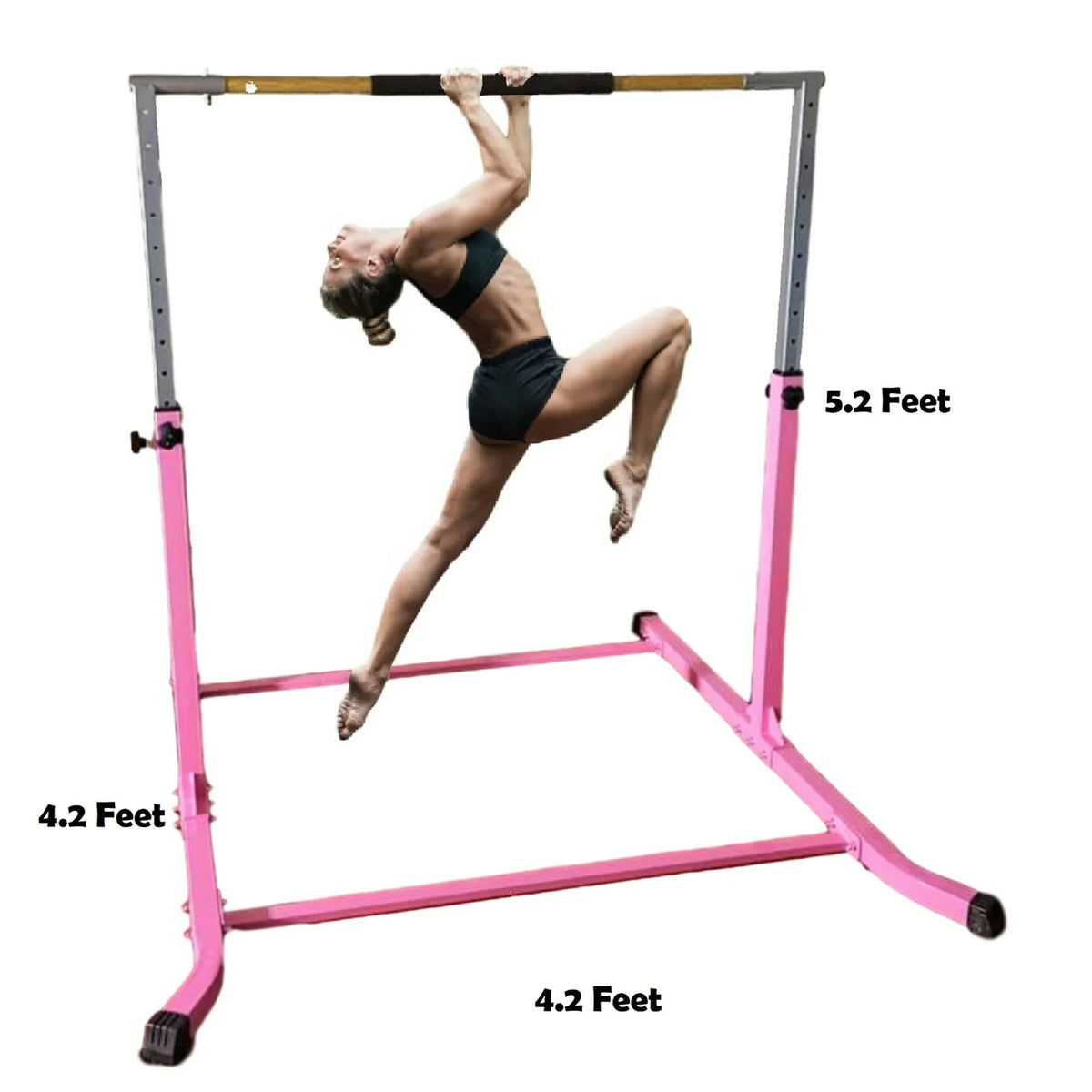 Training Pink Bar for Expandable Junior Curved Bar Kip Fitness Hand Up Gym | Adjustable 5FT Duty | Horizontal Cushioned Heavy Height Bar Legs, Pro-Gymnastics | Kids to | |