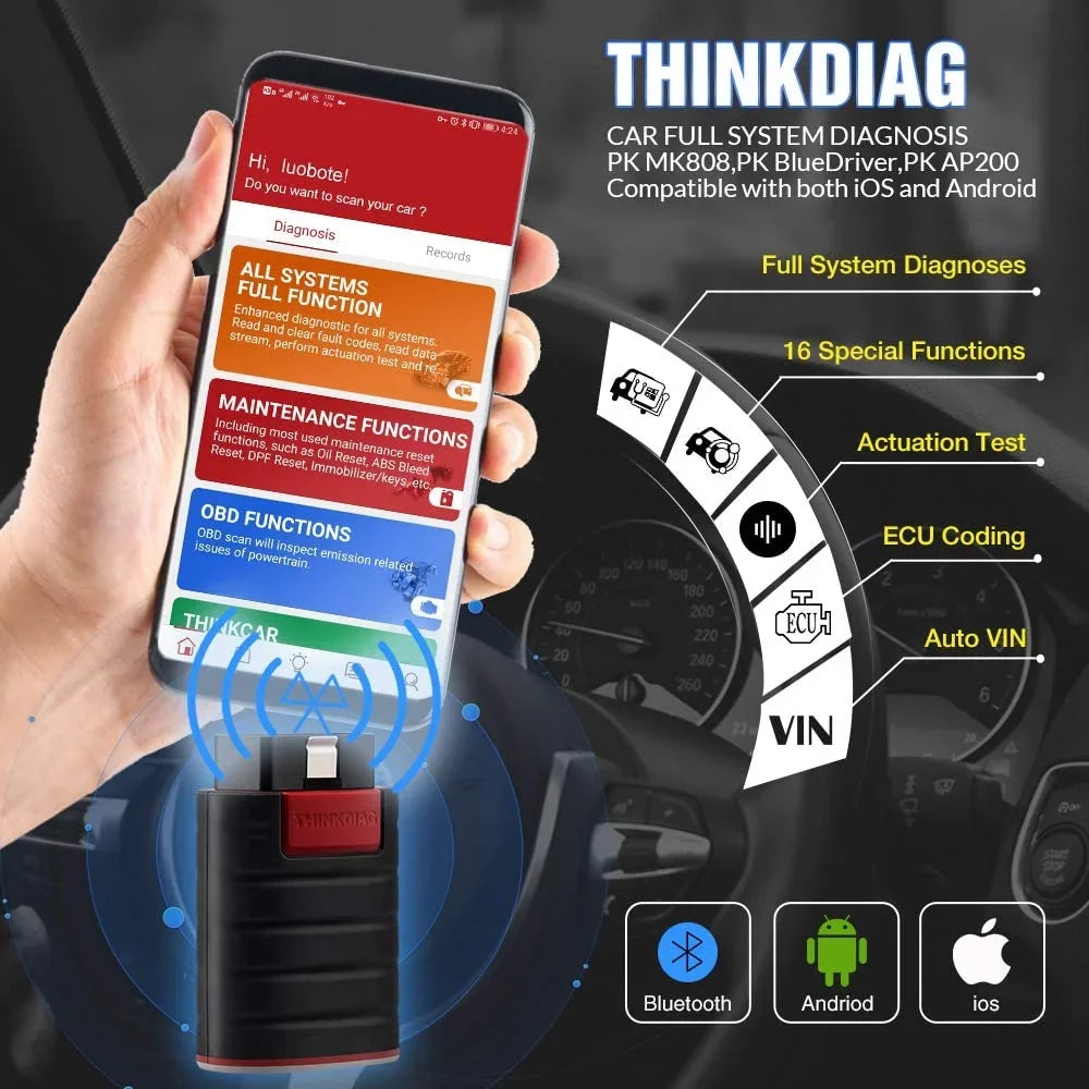 Tool Included) Bluetooth Systems Scanner Year THINKDIAG Maintenance Code Since Cars 1996- for OBD2 Functions (2 Car 15 Full Diagnostic Software Reader THINKCAR