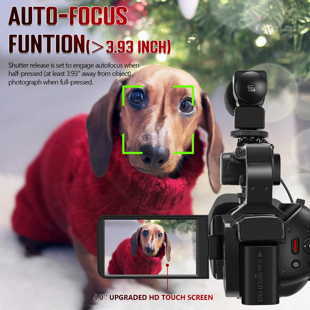Camera Remote 4K MARVUE Control Camera Charger, 64G Video Microphone, Auto Touch Screen 4.0" 64MP 60FPS,HD Handhold Zoom Digital Card, Stabilizer, Camcorder SD 18X Vlogging with Focus