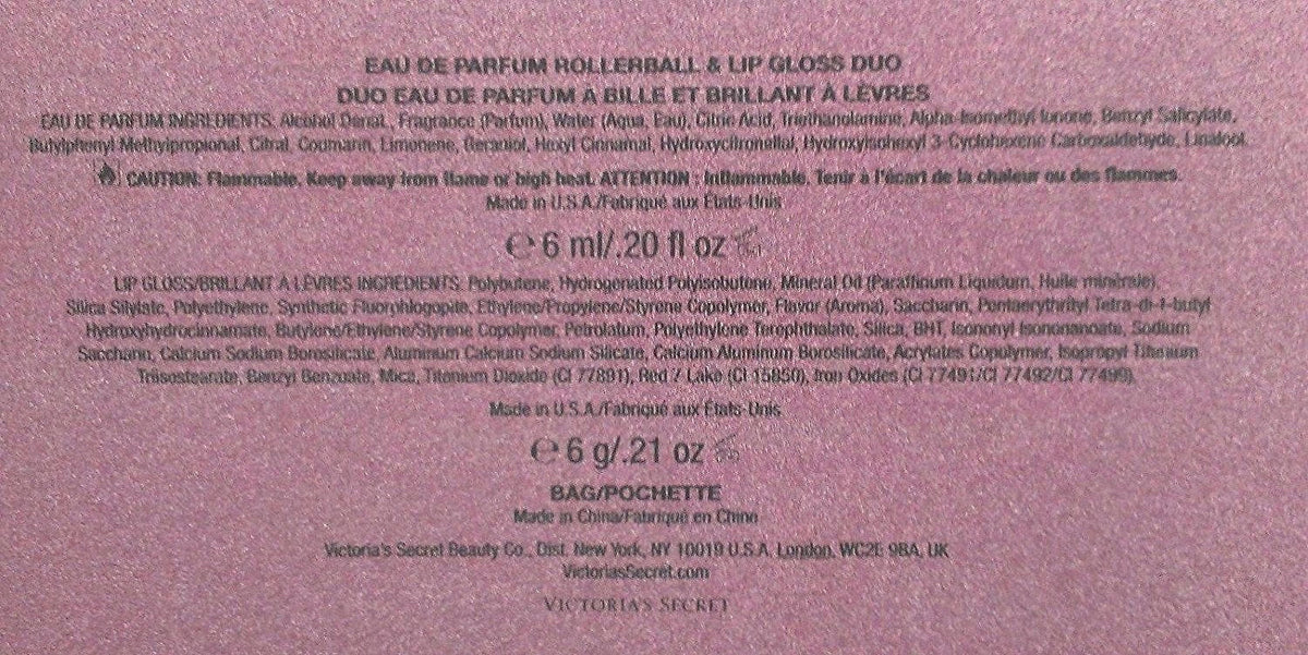 Victoria's Duo Perfume De Rollerball Party Sparkle Gold Heavenly Bag Set Glitter Bag Lip Parfum Eau Gloss & Secret