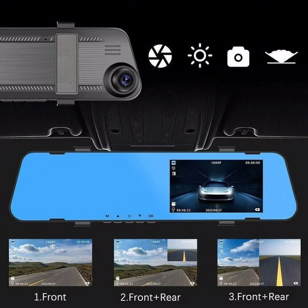Mirror Camera Dual Rearview Car Video Dash DVR Front 1080P Rear Cam HD Recorder