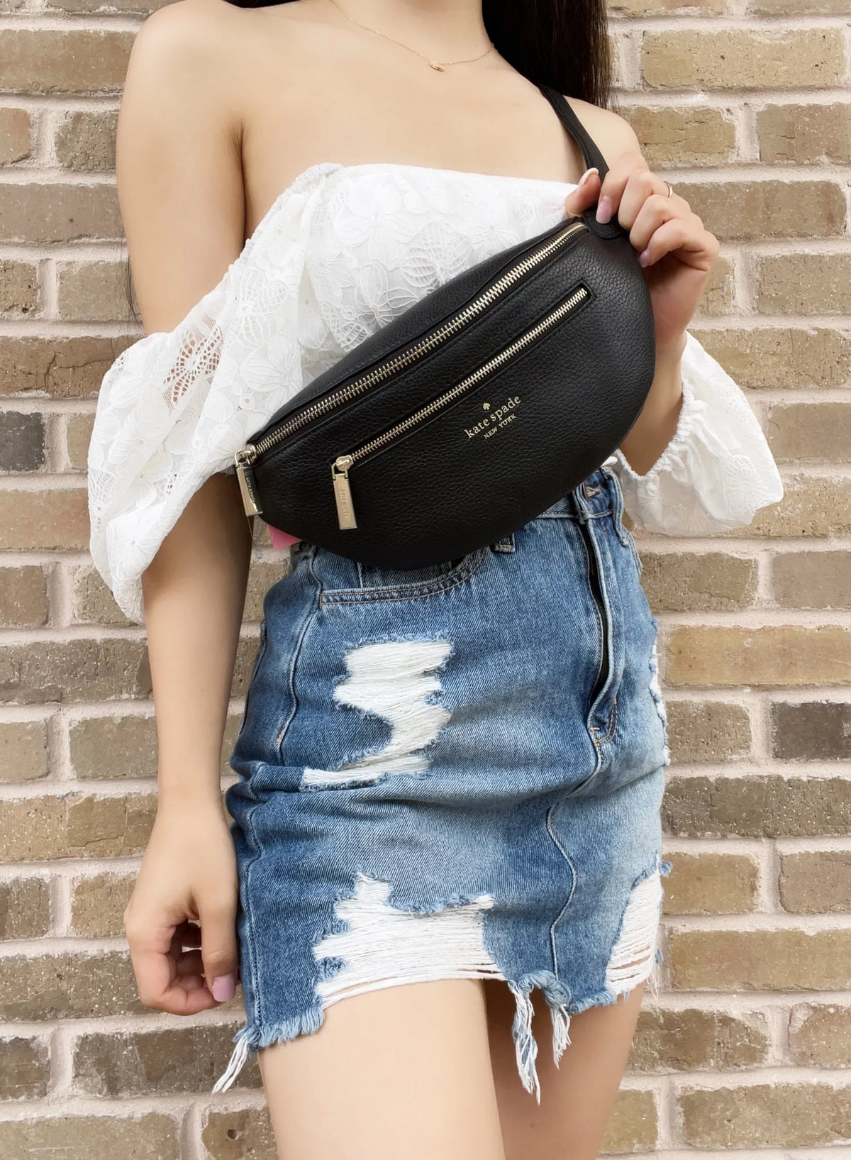 Kate Leather Spade Pebbled Leila Black Fannypack Bag Waist