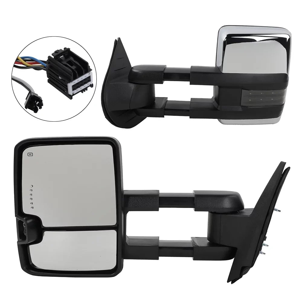 Chrome for BMTBUY Signal 07-13 & Tahoe Power Lamp Towing Backup Mirrors Heated LED Chevy