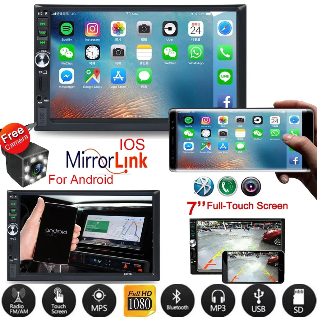 Mirror Double Support and And ios Camera Link(Both Stereo HD Radio Din 7" Reverse System) Bluetooth Android Car Touch Screen with