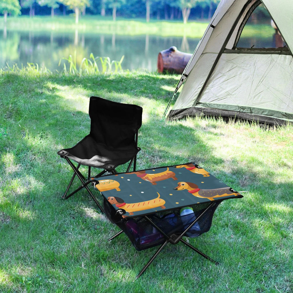 Table Compact Cartoon Picnic with Fishing for Storage Travel Portable Dogs exterior Beach Dachshund Bag Table Camping BBQ Folding Table