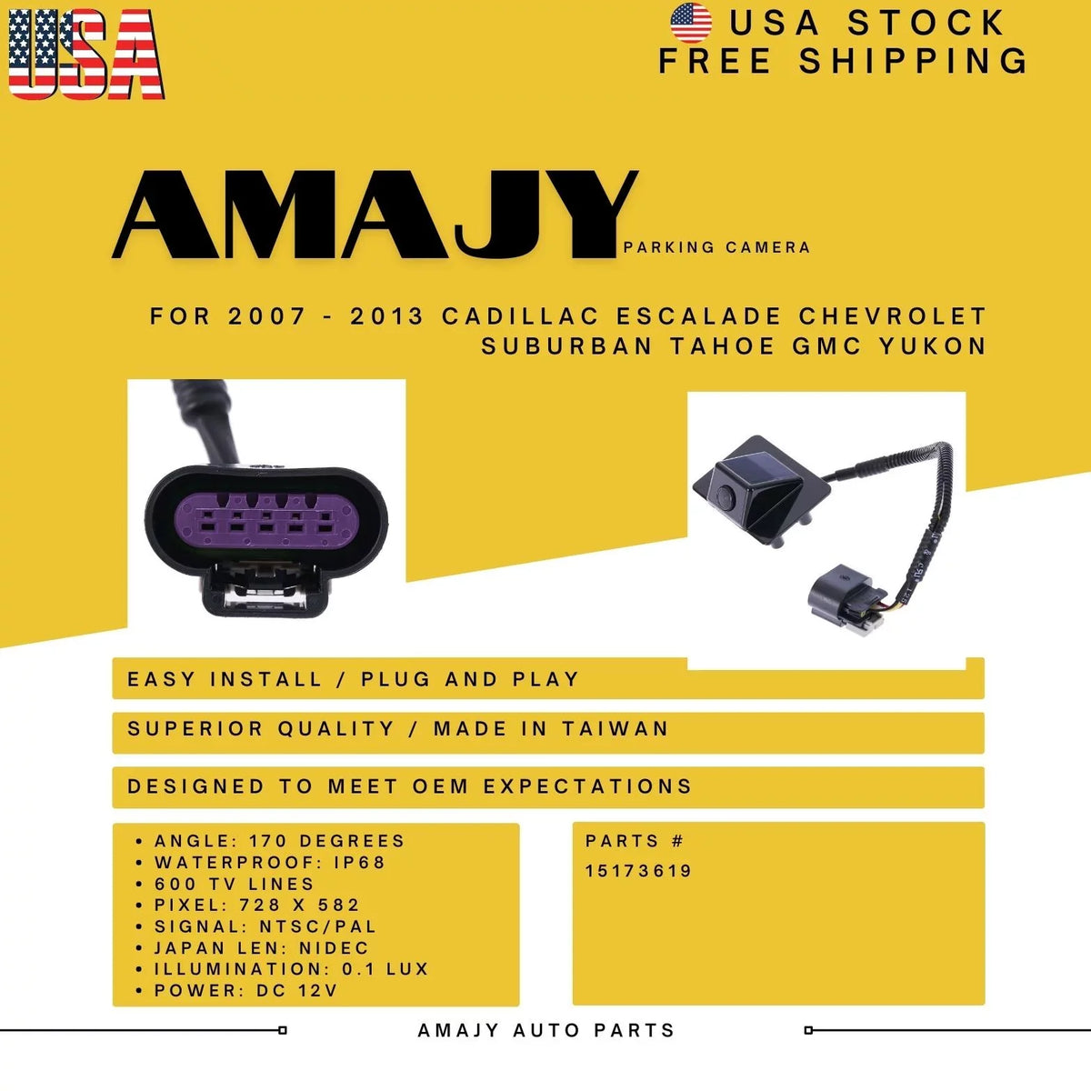 07-13 Suburban Cadillac 15173619 Backup Escalade for Camera Replaces Chevrolet Yukon Tahoe GMC