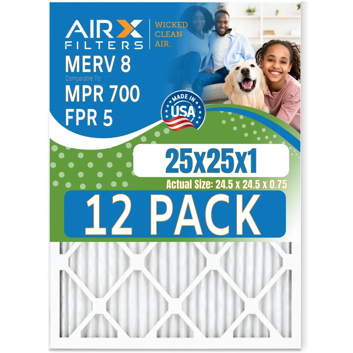 FILTERS & Rating, Air USA Furnace - AIRX Filters Comparable 12 CLEAN Filter by of 700 8 MERV 25x25x1 5 Made WICKED AIR. Pack in MPR to FPR