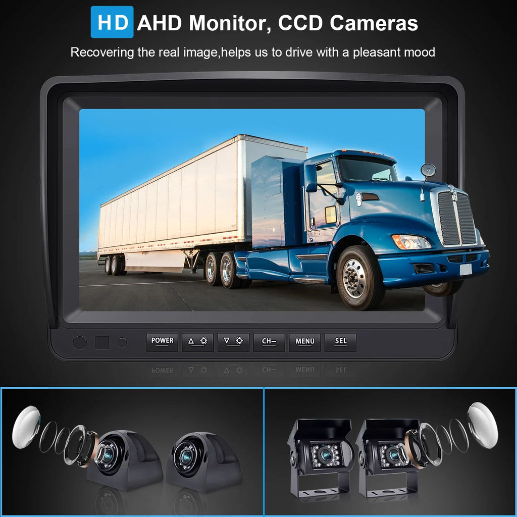 Backup Monitor, for RV Camera Box Camera eRapta Large Record 9’’ camera Quad and Backup Truck IP69 Side 4 Car Waterproof HD with System RV A9 Rear Trailer Advanced DVR Split Function Screens View
