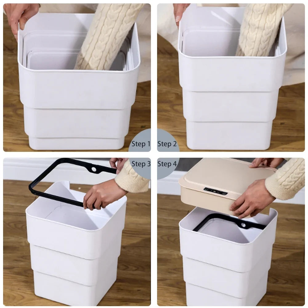 Aromatherapy Automatic Trash with Holdpeak Garbage Can, White Office, Mode Bathroom, Kitchen, Gallon Folding Touchless 18L/4.8 for Can