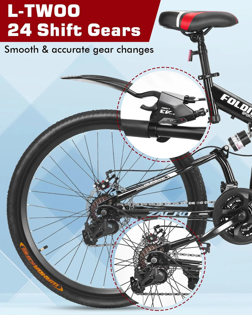 Bikes, Mountain Dual Road Speed/Carbon Bike, Steel Shock Brake 26 Red Fiber Zacro City Upgraded High-Carbon MTB 24 Bicycle, & Wheels Disc Absorbers Folding Inch