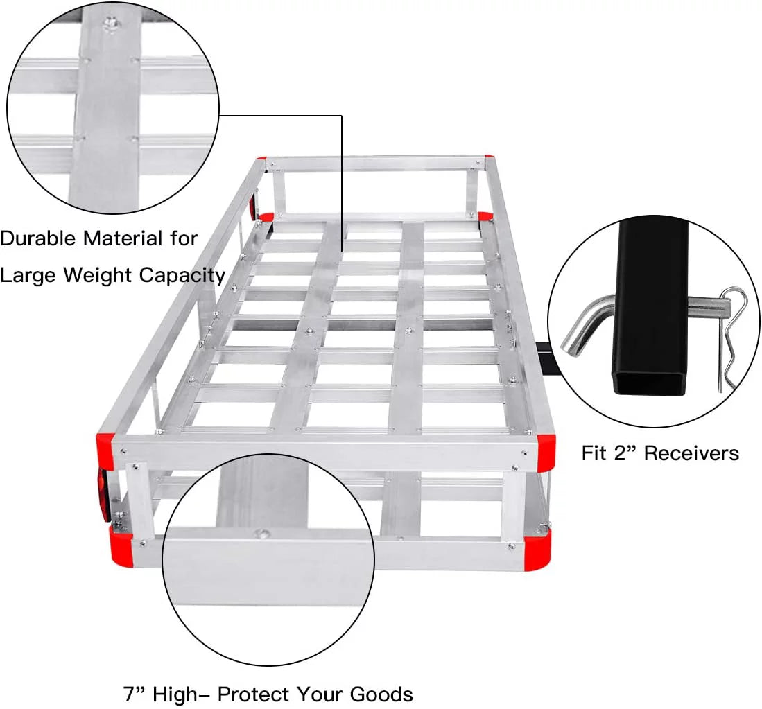 Receiver, x Vehicle Cargo Luggage Basket Car, Rack, Mount Carrier Hitch Trailer Capacity Cargo 7” 60” 22” x SUV, Fits 2” Aluminum for 500LBS Truck,