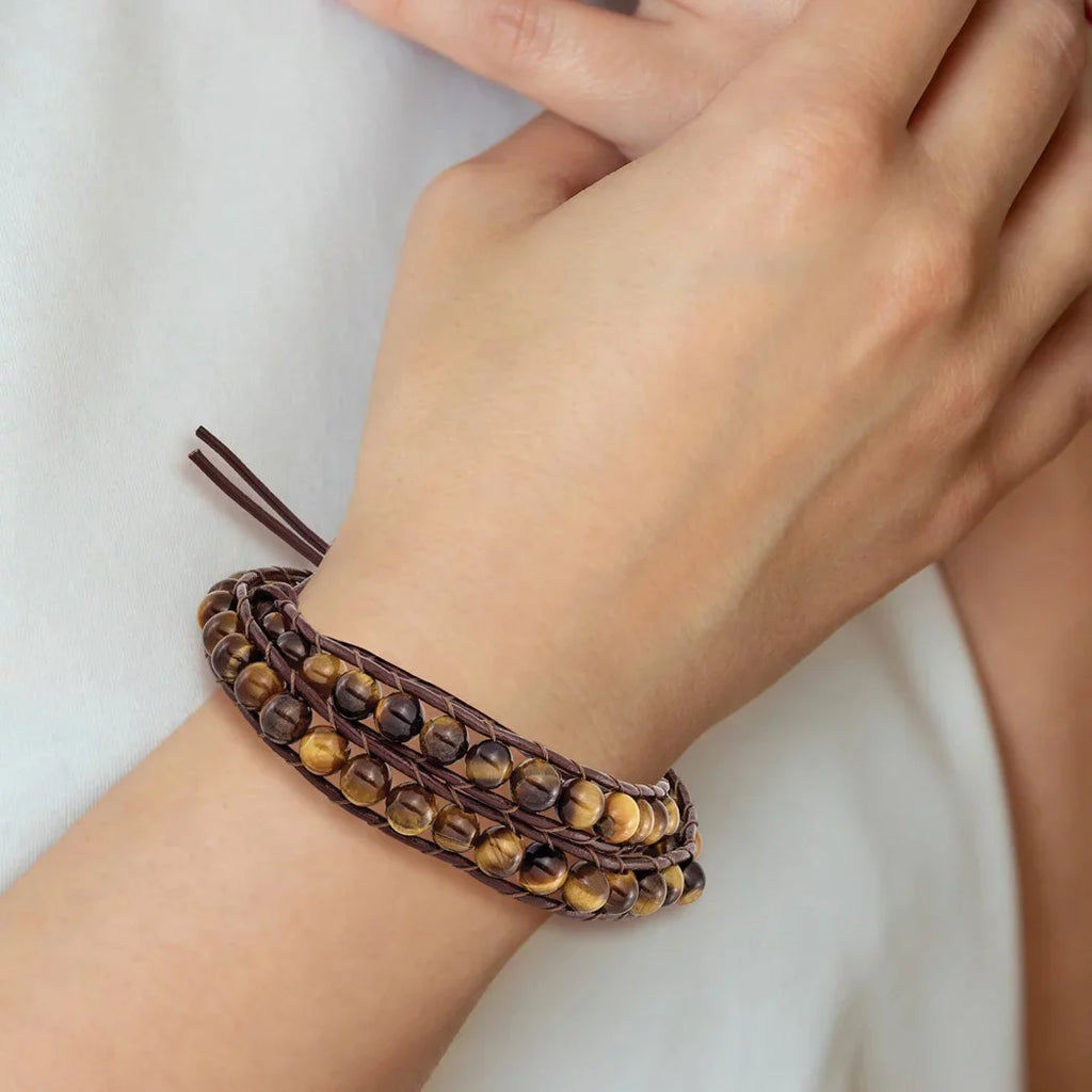 Steel Multi Wrap Cord Women 6mm Jewelry for Brown Bracelet Leather Gifts Beads Stainless and