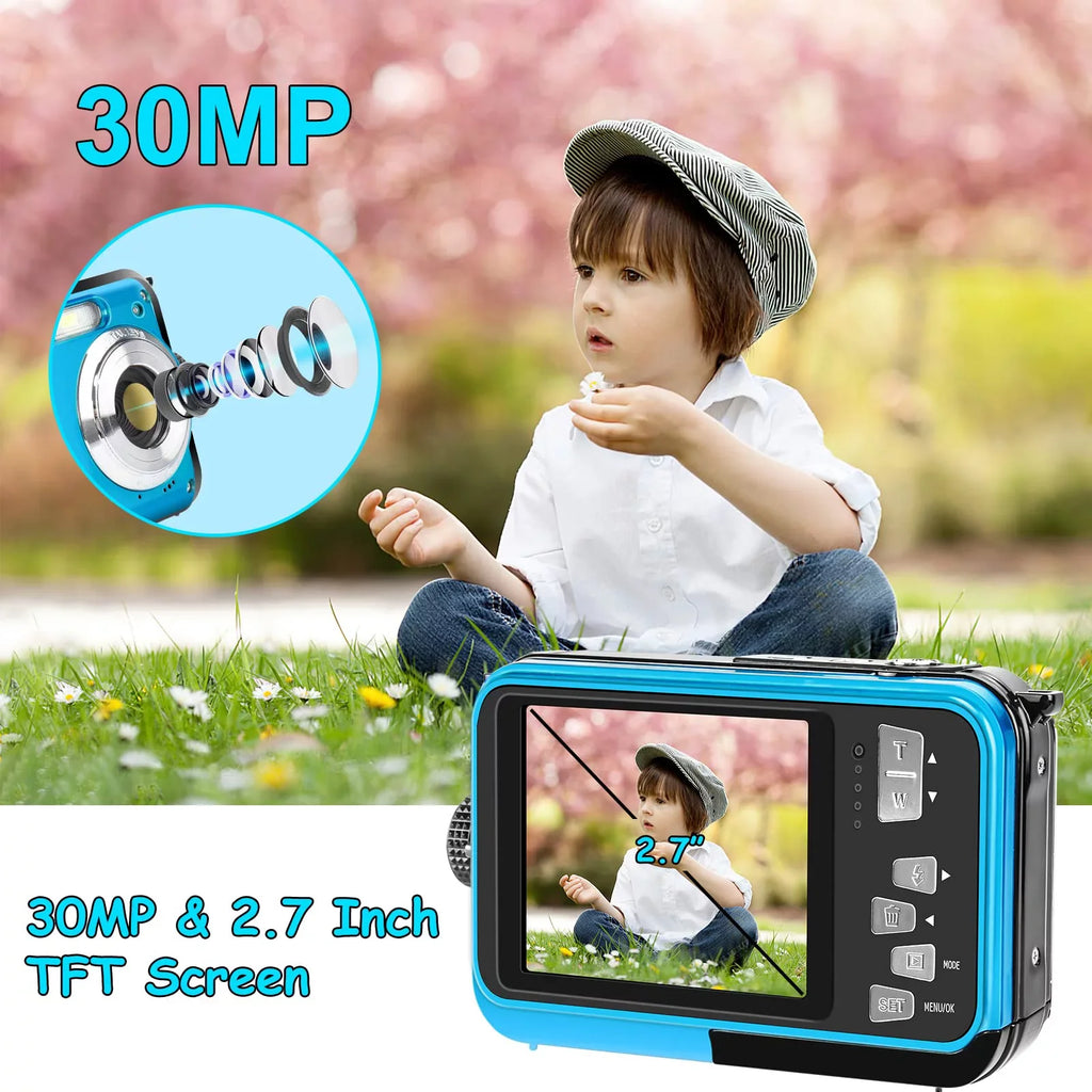 MP SEREE Video HD Youtube Cameras Camera for 1080P Dual 16X Snorkeling Waterproof Digital Full Camera Zoom for Screens Selfie 30 Recorder Underwater