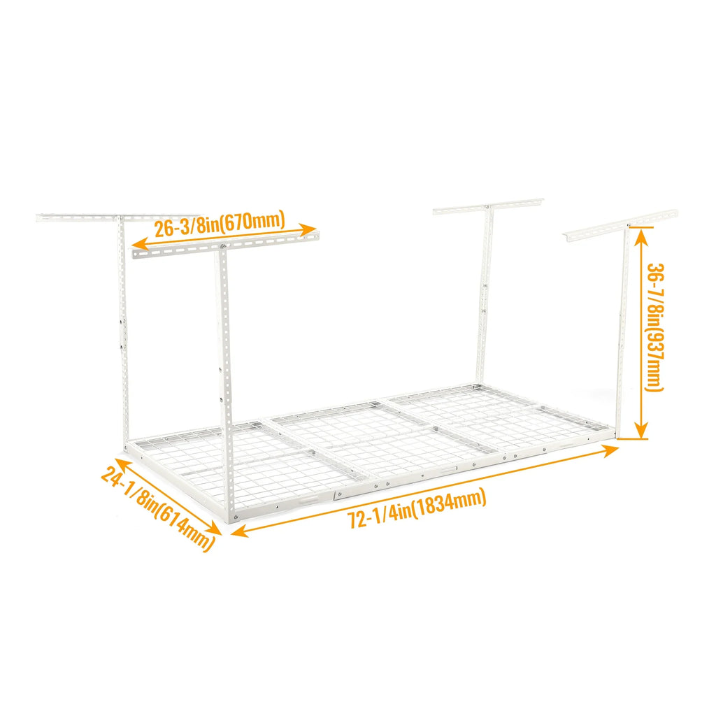 Ceiling Storage White x Storage Adjustable Length Garage Width Kojem 36" Overhead 3x6 72" x Rack, 40" Height,