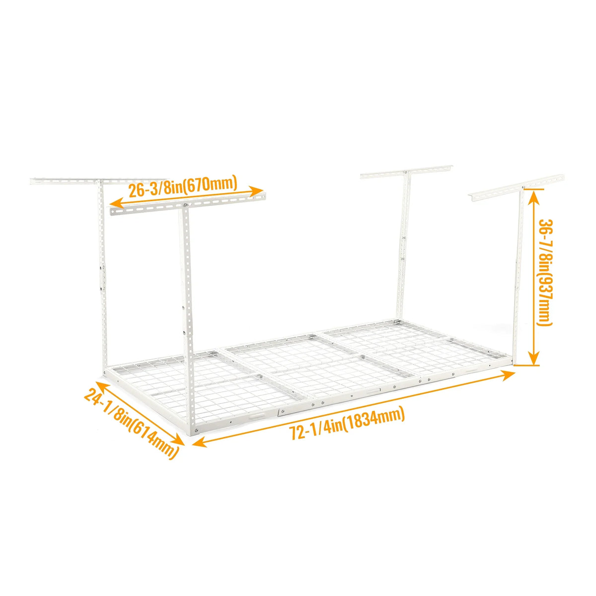 Ceiling Storage White x Storage Adjustable Length Garage Width Kojem 36" Overhead 3x6 72" x Rack, 40" Height,