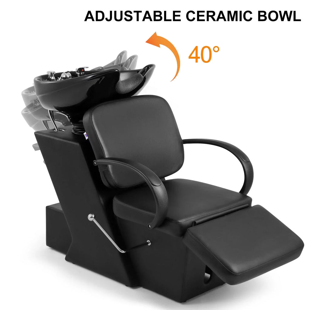 Bowl Chair and Beauty with Ceramic Tattoo Bowl, Spa Shampoo Sink Backwash Adjustable Artist Hand Footrest Salon Black