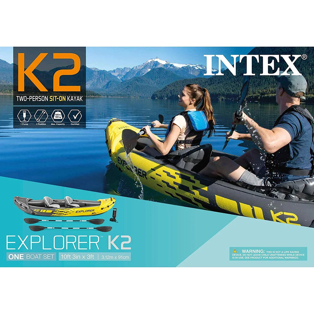 Kayak Air and Pack) Inflatable Explorer 2 (3 Person Yellow Intex K2 Pump, Set