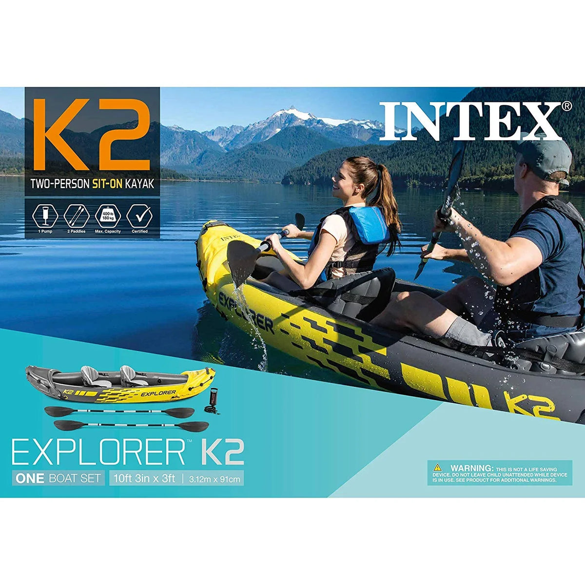 Kayak Air and Pack) Inflatable Explorer 2 (3 Person Yellow Intex K2 Pump, Set