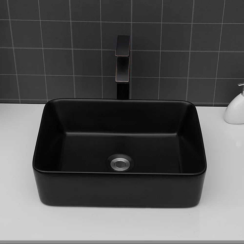 Black Ceramic Rectangular Vessel 19"X15" CoSoTower Bathroom Sink
