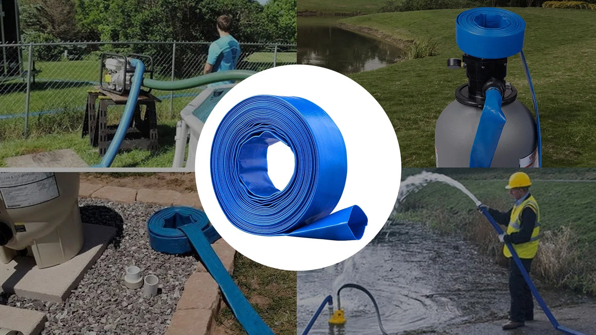 Hose Pool PVC Premium Hose Lay Blue Filter Clamps BENTISM x Discharge 50' and climate Swimming 2'' Resistant Flat Chemical with Backwash