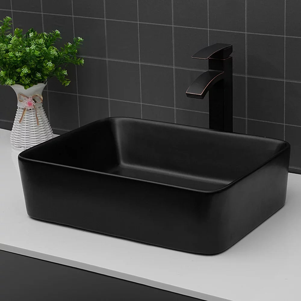 Black Ceramic Rectangular Vessel 19"X15" CoSoTower Bathroom Sink