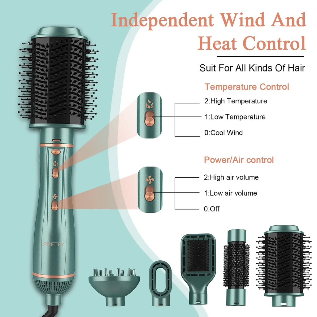 Drying/ Straightening/ Brush Set in Brush, Curling/ Air Hot Blow Ion Styling Dryer Styler Volumizer, 5 Detachable Hair & Hair Pretfy Negative for 1 Dryer
