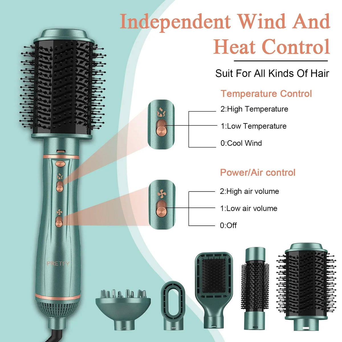 Drying/ Straightening/ Brush Set in Brush, Curling/ Air Hot Blow Ion Styling Dryer Styler Volumizer, 5 Detachable Hair & Hair Pretfy Negative for 1 Dryer
