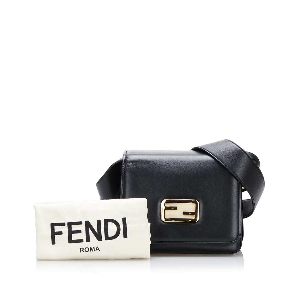 ID Authenticated Pre-Owned Leather Fendi (Good) Black Unisex Bag Calf Crossbody Small