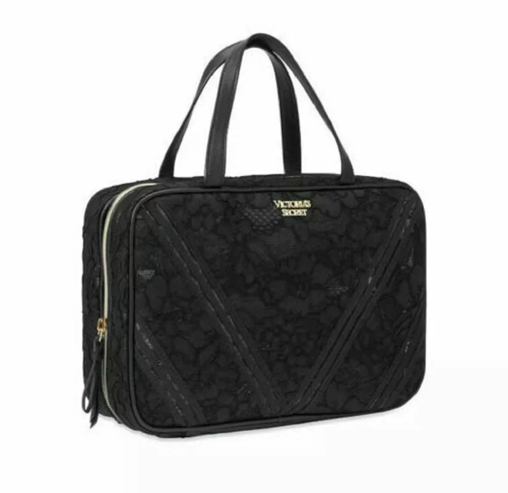 Cosmetics Lace Secret Clear NWT Case Black Travel Victoria's Jetsetter Floral Bag &