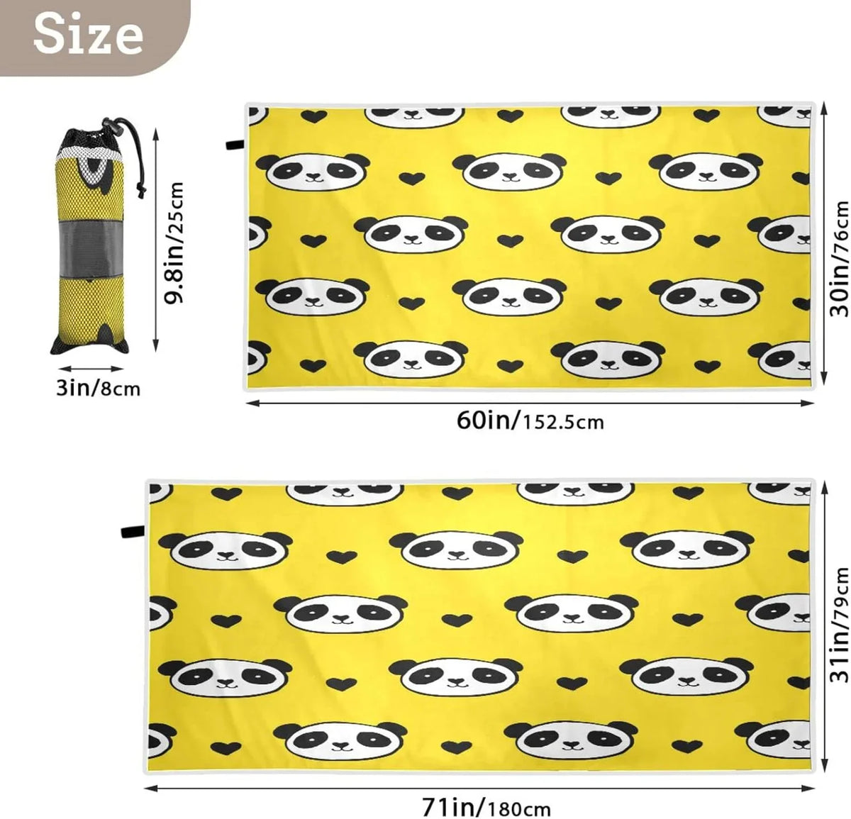 Lightweight Sand Shower Towel, Oversized Towel Quick Multipurpose Panda Yoga Bath Towel Microfiber Beach Blanket, 30”X60” Swim Towel Pool Free Bestwell Dry Thin