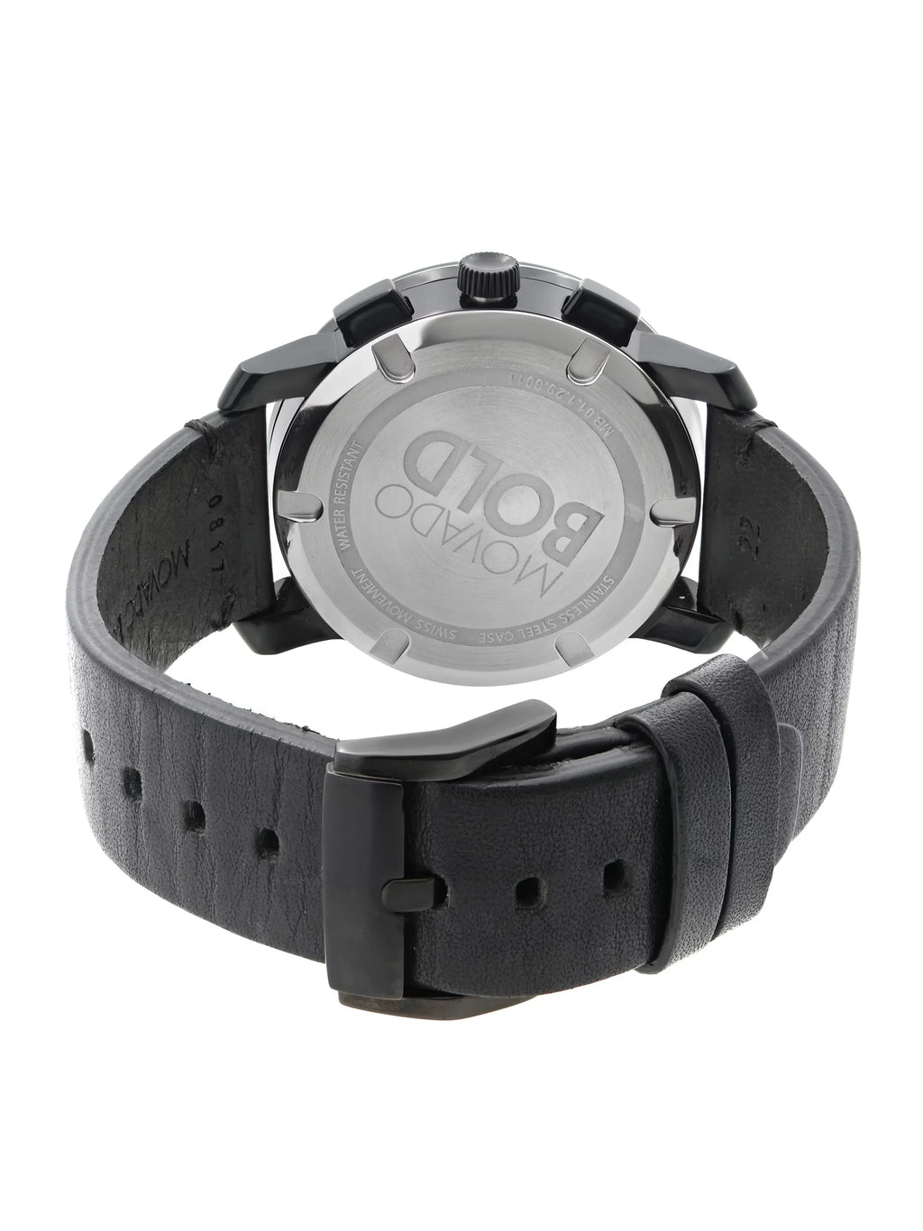 Quartz Movado 3600337 Chronograph Mens Watch Black Dial Bold Steel Ion-Plated