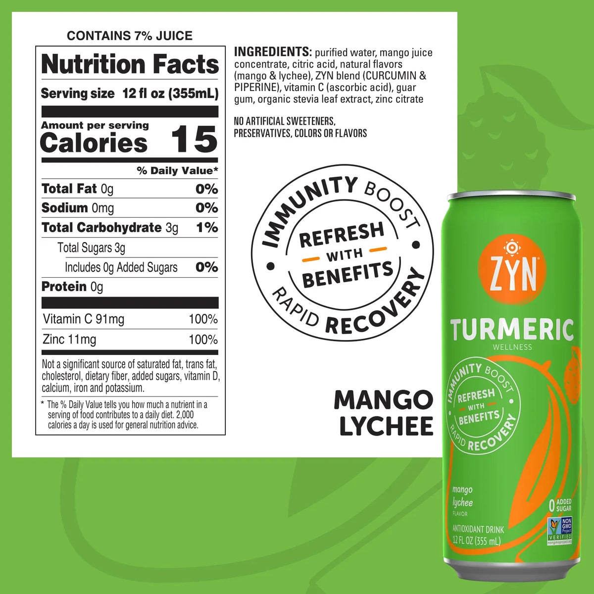 '- Lychee Turmeric Mango Wellness Immunity ZYN (6 Recovery Drinks & pack)