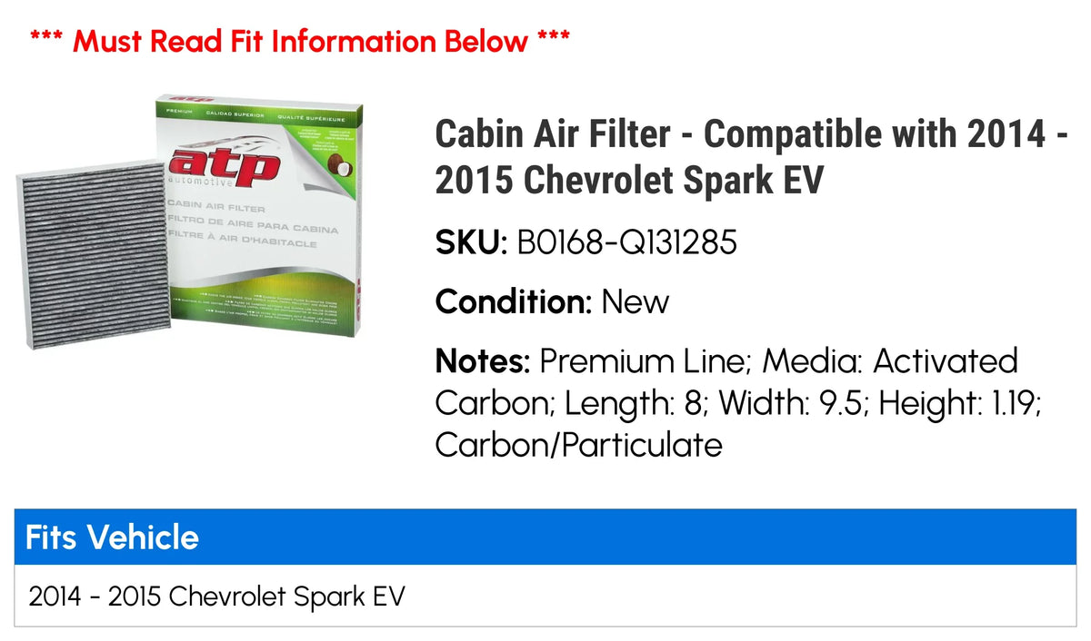 Chevy with Compatible EV 2014 2015 - Spark Air Filter - Cabin