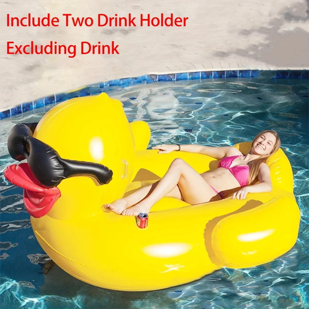 Inflatable liquid With Holders PVC Yellow Raft, Floating Two 1pc Big Duck Toy Beverage