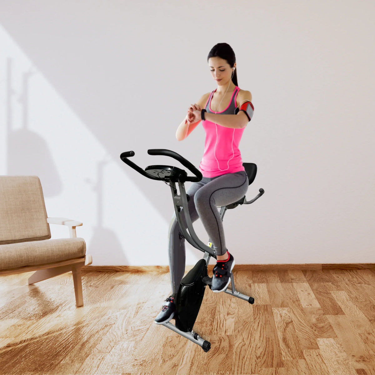 Stationary Heart Adjustment Rate and 8 in 3 of Upright Cardio Fitness Levels Exercise 1 Arm Sensor, Capacity, Bike, Recumbent Back Home 260 LBS Bike LCD workout, Cycle Folding Rest,