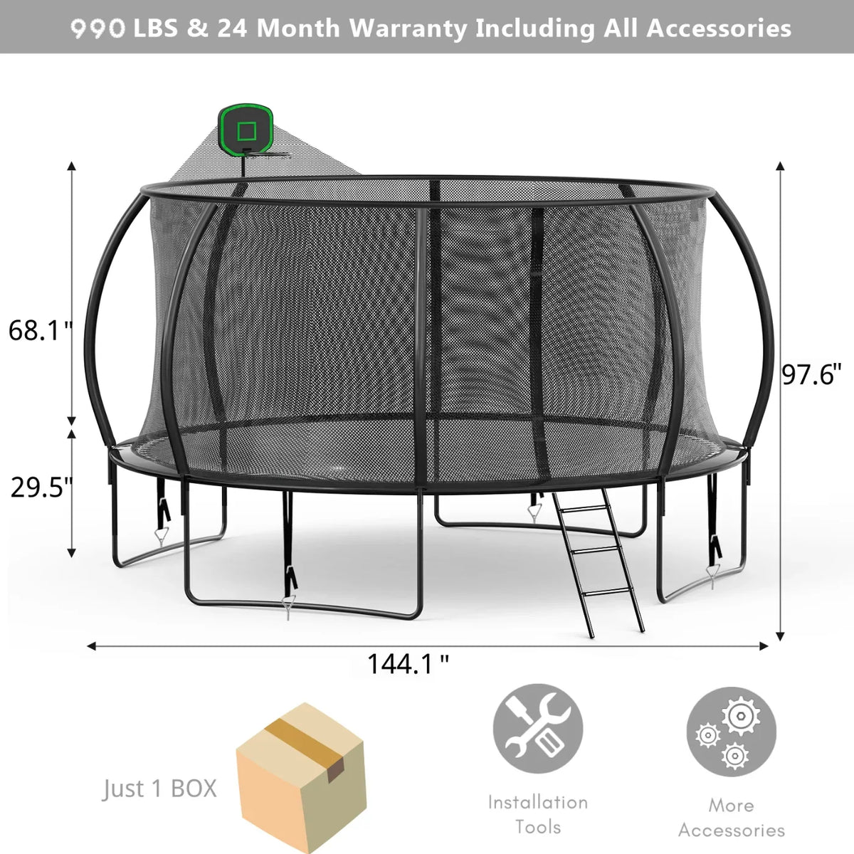 Kids,Pumpkin Trampoline Enclosure for Kids Trampoline exterior Recreational Hoop with with Capacity 12FT Basketball 4-6 990LBS Backyard Net,Sprinkler,Light,Socks,Ladder, Trampoline for FIZITI