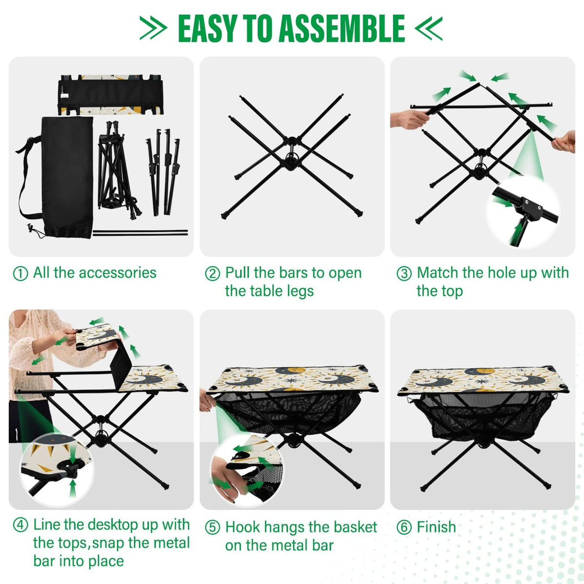 Table and Beach Table Camping Compact for Sun exterior Folding Bag Travel Storage Stars Table Picnic with Moon BBQ Fishing Portable