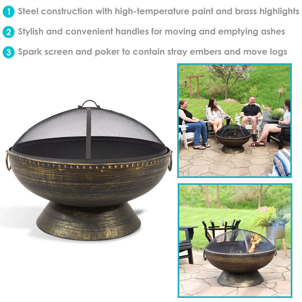 Spark and Poker Fire 30" Pit Steel with Royal Sunnydaze Screen exterior