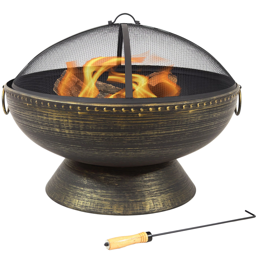 Spark and Poker Fire 30" Pit Steel with Royal Sunnydaze Screen exterior