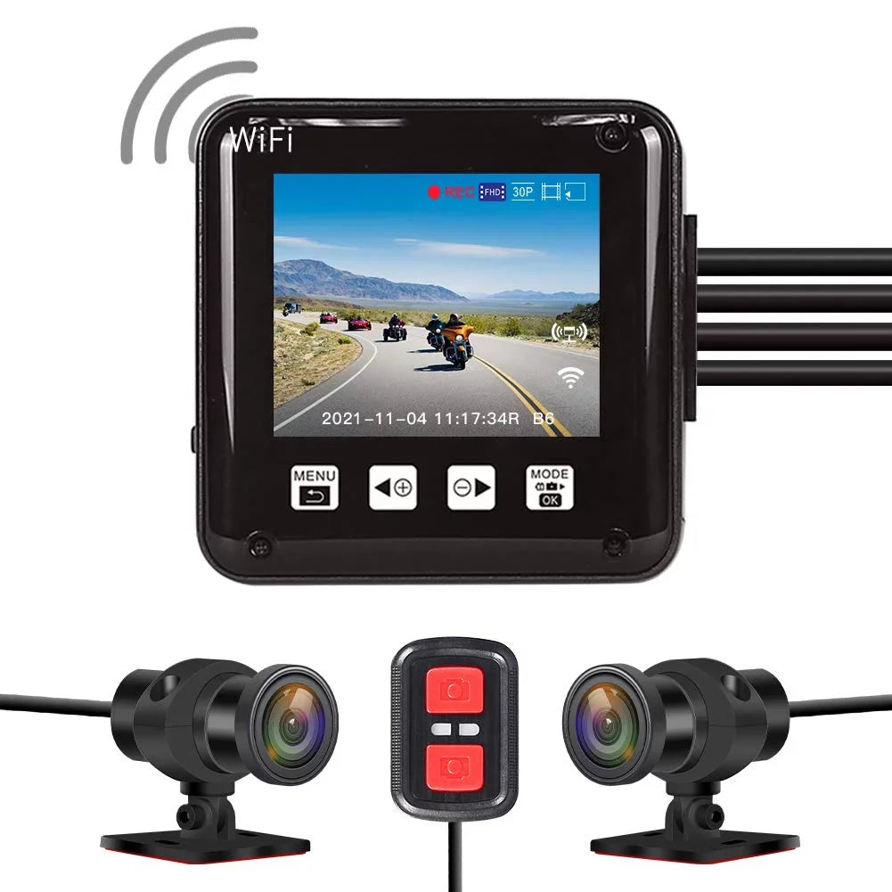 Waterproof Dash Full HD WDR, Rear 2 and Loop Camera, Vision, Night Screen Body VSYSTO Cam, 150° SonyIMX307 Fish Angle Front 1080P G-sensor Wide Inch Lens Eye Recording, Motorcycle