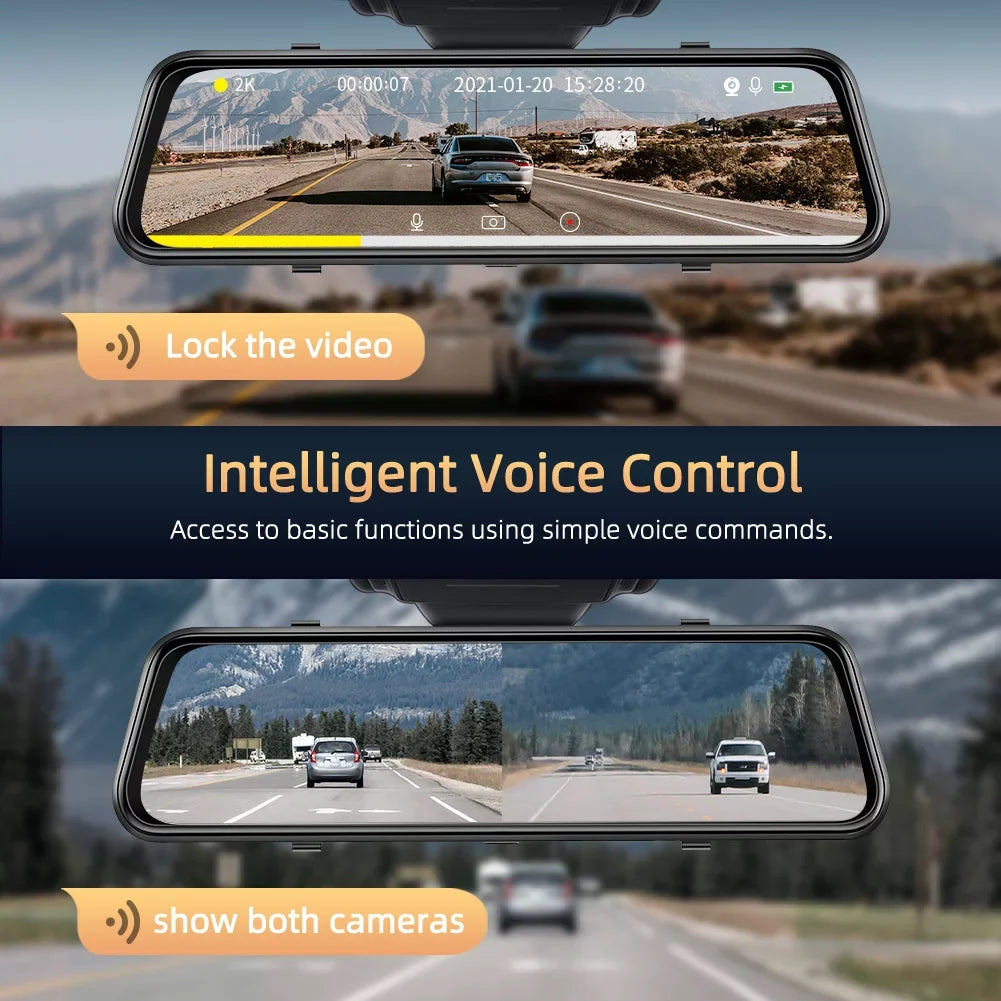 with Cam Voice Built-in GPS Control Cam- Rear UHD Mirror Front 12" and Mirror and 5MP Vantop Dash Dash H812
