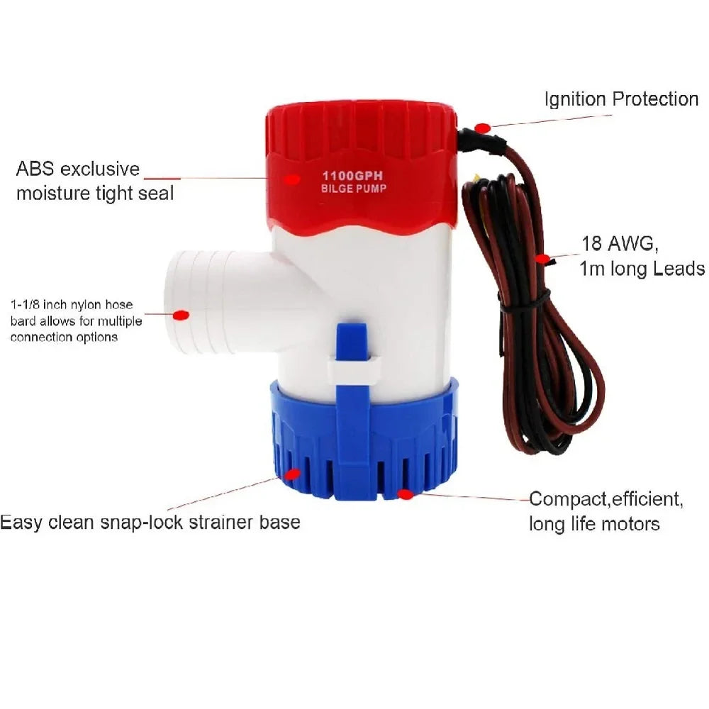 Bilge Pump 24V liquid Yacht Electric 1100GPH Boat Sump for Marine Submersible