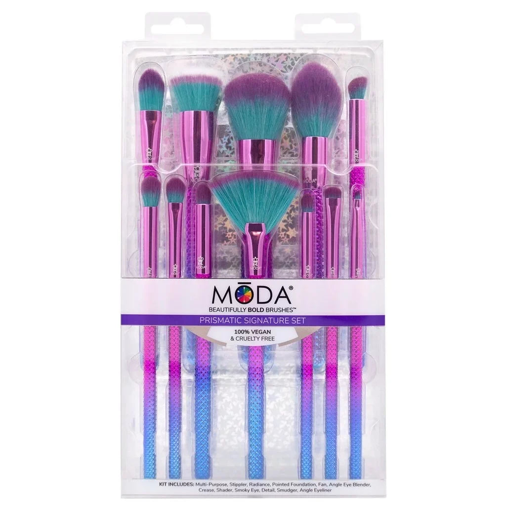 Set, Includes Fan, Pointed 12pc Brush Crease Signature and Prismatic Moda Makeup Brushes Foundation, Makeup Brush