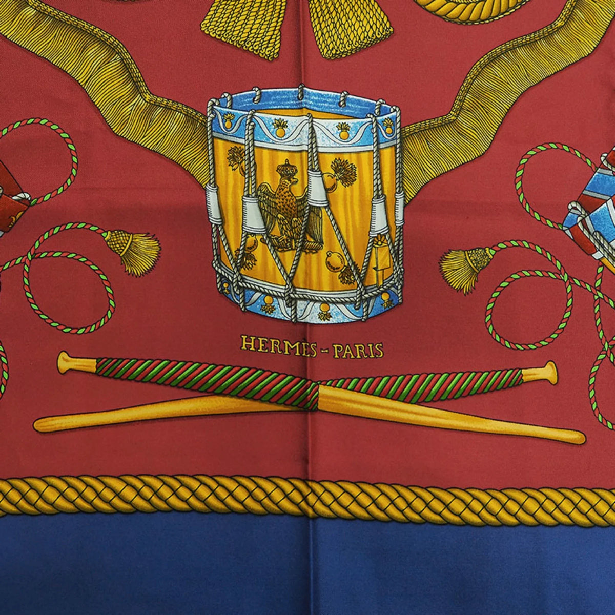 Tambour TAMBOURS HERMES (Good) Muffler Pre-Owned Blue LES 90 Taiko Hermes x Carre Red Scarf