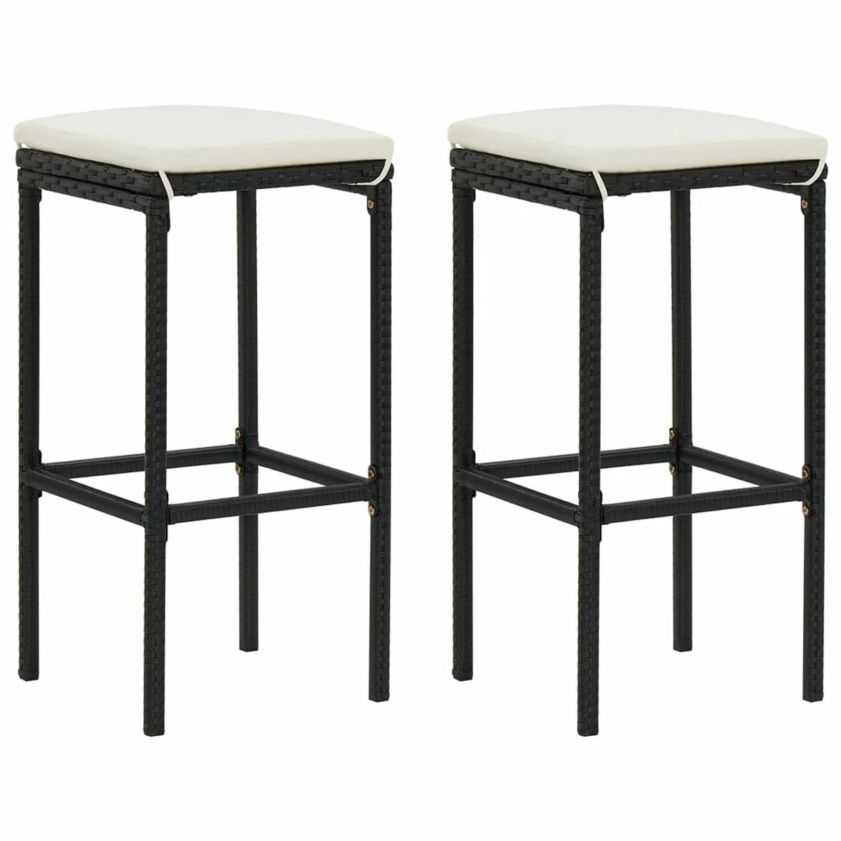 Bistro, Storage Backyard, Piece Patio Set Shelf Dining Pub, for 2 Terrace, Cushioned Rattan Set Garden Table 3 Chairs and Stool Black Bar with Dcenta Poly