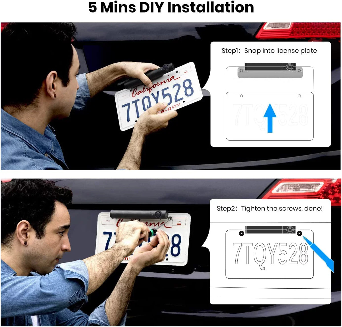 Backup with License Camera Solar for Wireless View Solar Plate Back for Wireless Trailers Auto-Vox Channel Up Panel (TW1) Campervans, Camera Trucks Rear 2