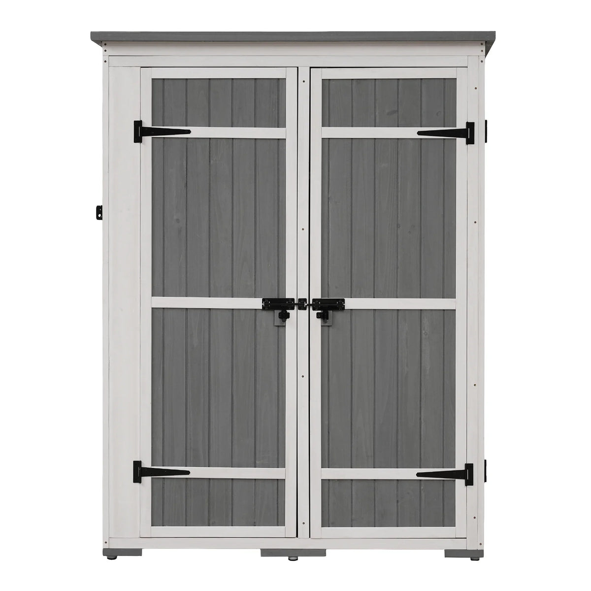 Waterproof Storage Lockable Homiyad Hx4.1ft L and Cabinet with Asphalt Tool Multiple-Tier exterior Shelves, Gray Shed, Doors, Garden Roof, Wood Four White 5.5ft