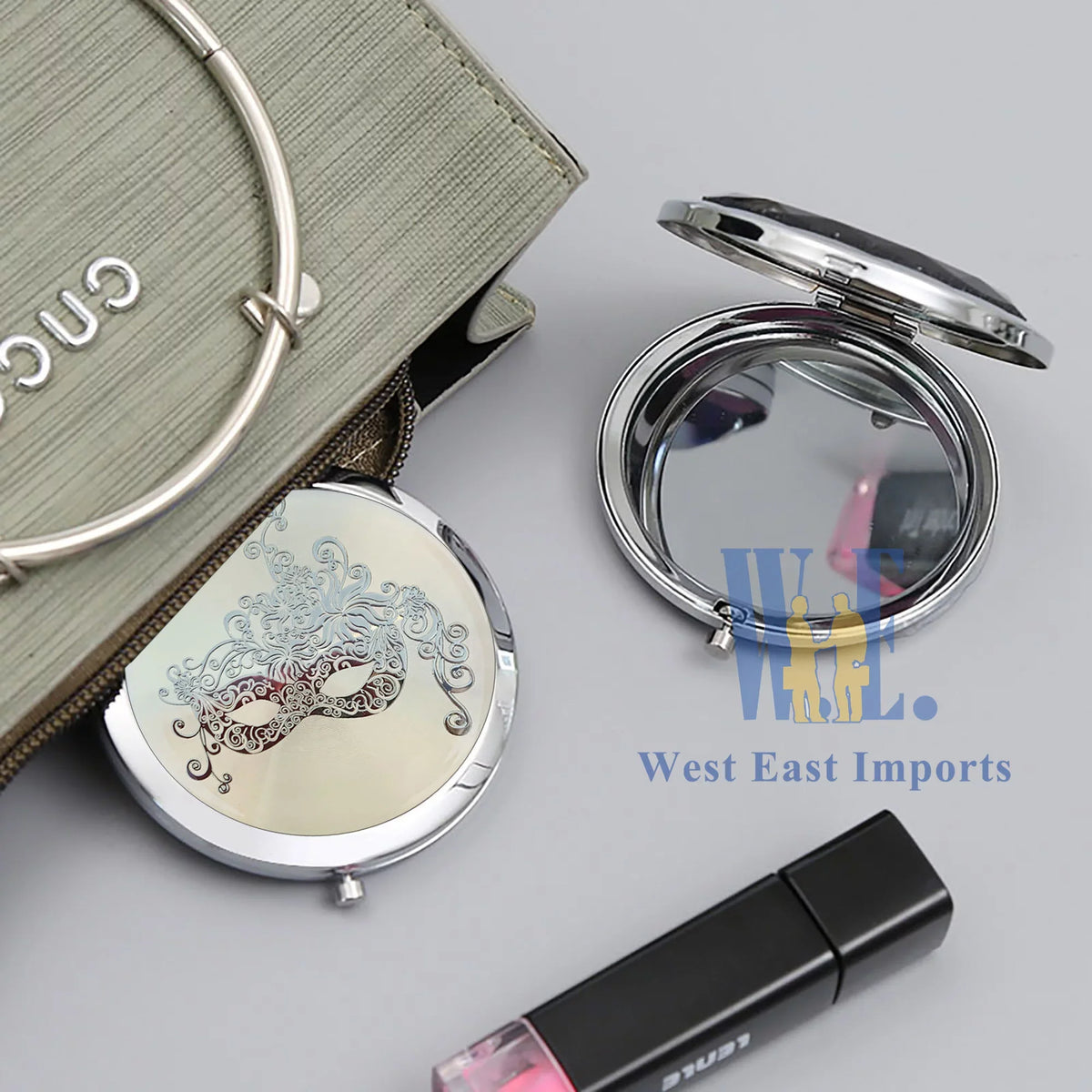 GG090S/G Compact Mirrors Quinceanera/ - Favors Shower/ Mask 16/ Bridal Masquerade Birthday for Silver Pcs Guests 12 Sweet