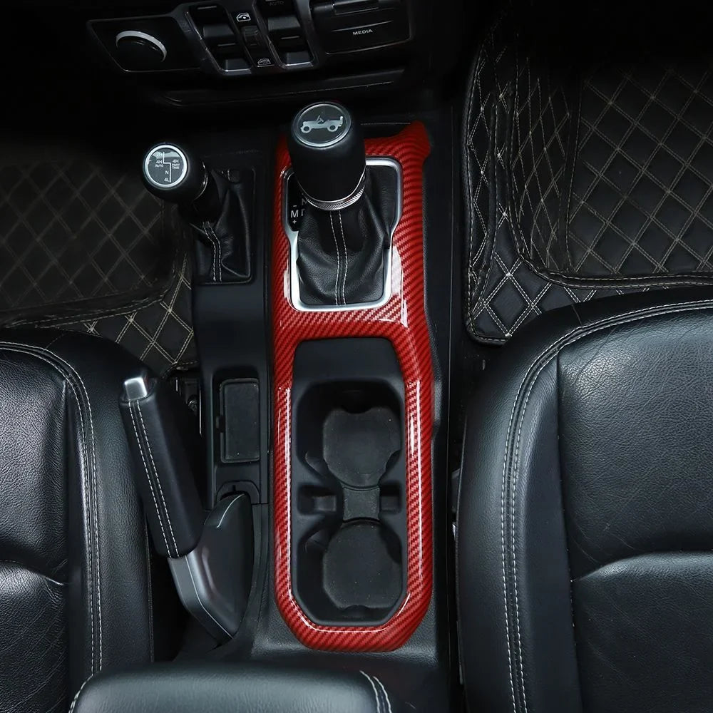 Trim Shift For Parts Gear Cup Wrangler Teledu Cover Red Carbon Holder Panel Jeep