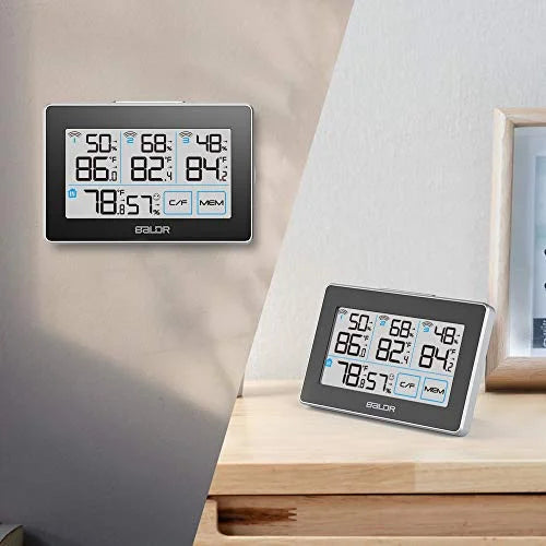 Real-Time with Distance Max Stand Temperature - 262 3 and LCD, Humidity Meter climate with BALDR and Hanging Slot, Built-in Tracker Touchscreen, Sensors, ft Wireless Station Remote Digital Black